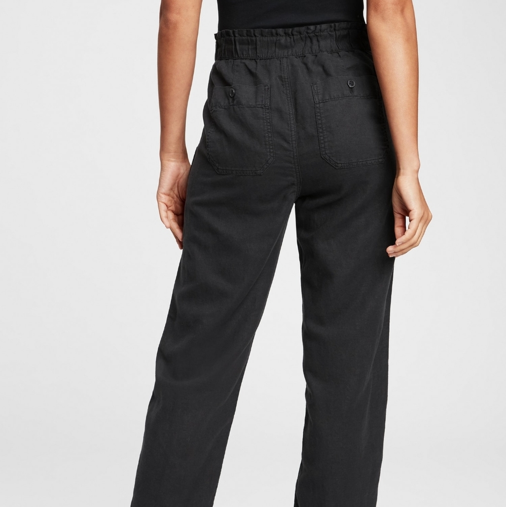 6 tall high rise pull on paper bag linen gap pants